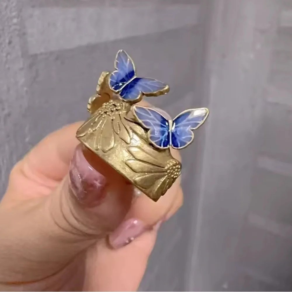 Celestial Blue Butterfly Eternal Antique Brass Masterpiece Ring